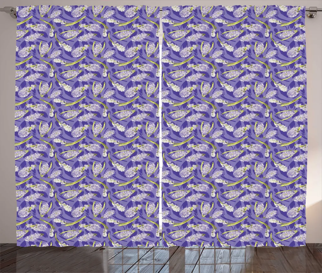 ABAKUHAUS Rideau Botanique Rustique Jacinthes Pastel 280 x 225 cm Bleu