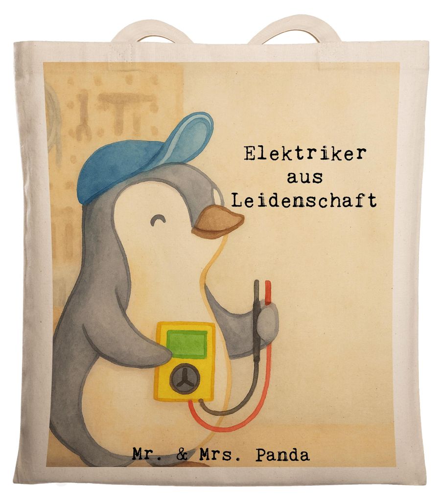 Mr. & Mrs. Panda Tote Bag Elektriker Leidenschaft Design - Weiß - Geschenk, Shopping Tasche, Jutebeutel, Elektroinstallateur, Beutel, Ausbildung, ...