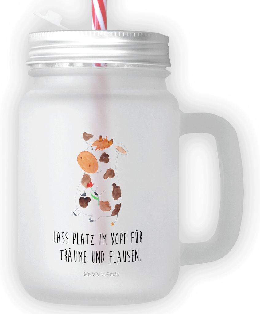 Mr. & Mrs. Panda Cocktailglas Kuh - Transparent - Geschenk, Glas, Mason Jar, Träume, Mit Schraubverschluss, Für Smoothies, deckel, Kühe, Hof, Ba...