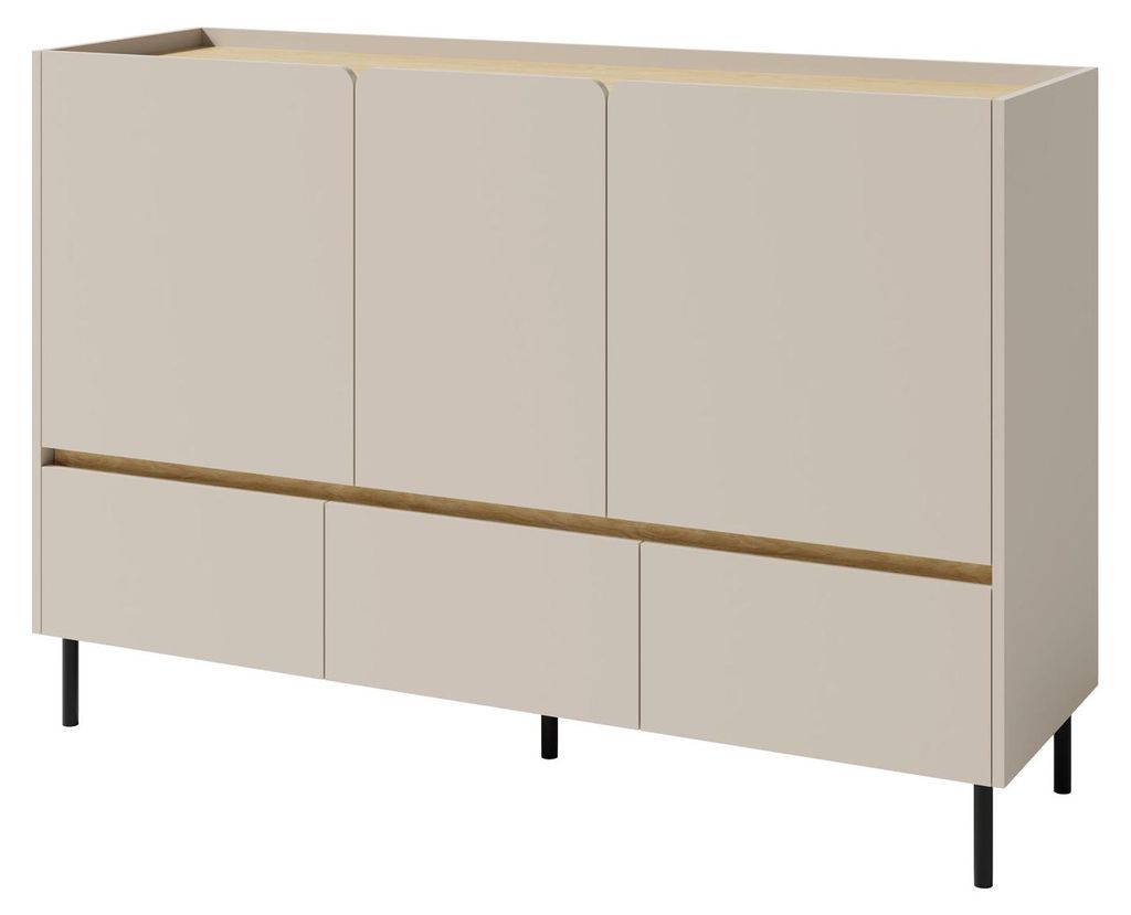 Masseno Kommode MURO 150 cm Sideboard mit 3 Schubladen und 3 Türen für Wohnzimmer Schlafzimmer Modern 150x40x105 cm Beige / Beige