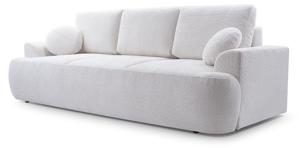 Sofa FILO mit Schlaffunktion, Schlafsofa, Wohnzimmersofa, Couch, Soffa, Bettsofa, Bucle-Stoff – Weiß CORAL 70