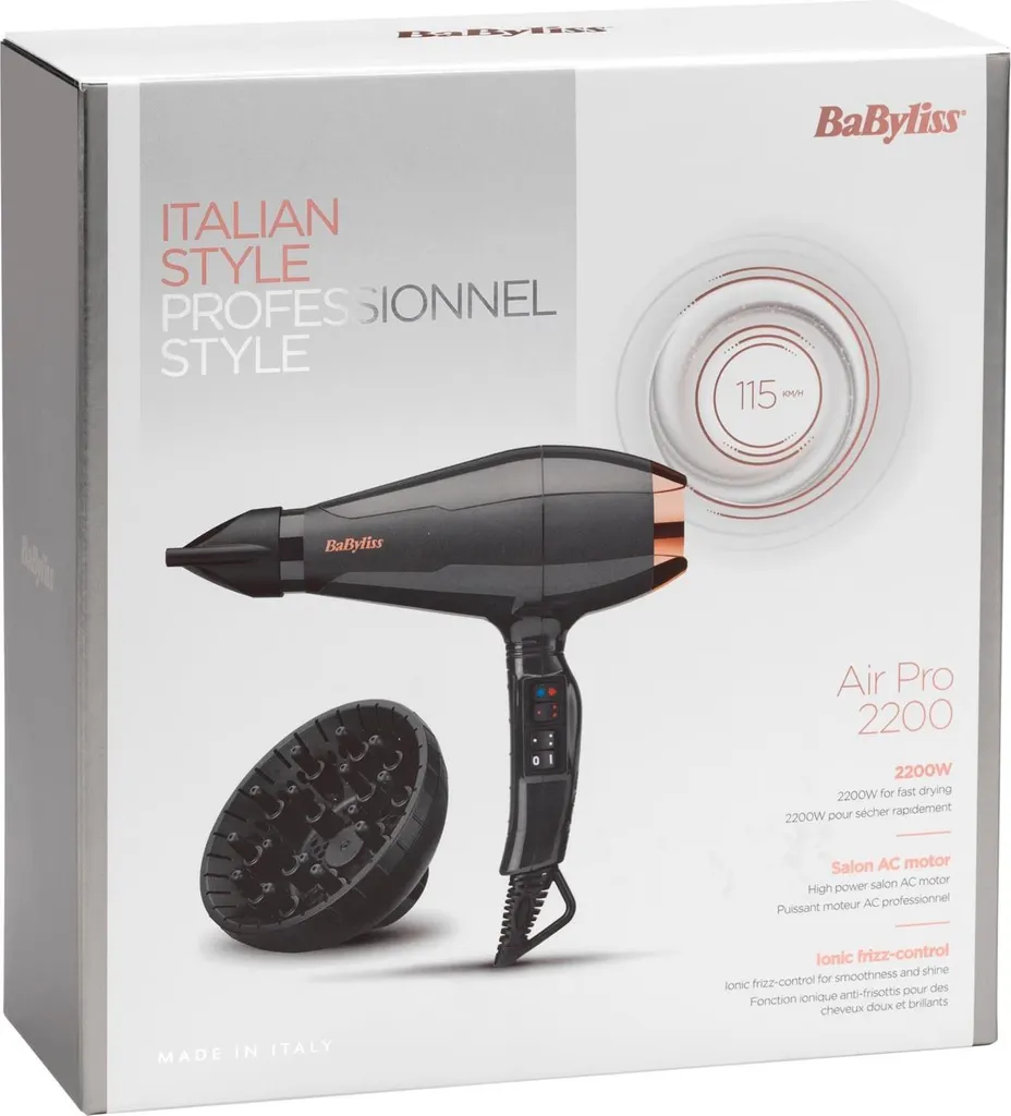 Sèche-cheveux Ionique BaByliss Italian Air Pro 2200 Moteur AC Italien