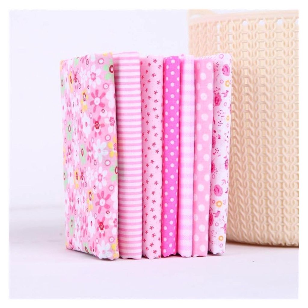 Baumwollstoff für Patchwork, Nähen, Scrapbooking und Quilten, Blumen-Punktmuster, 25 x 25 cm, Rosa, 7 Stück