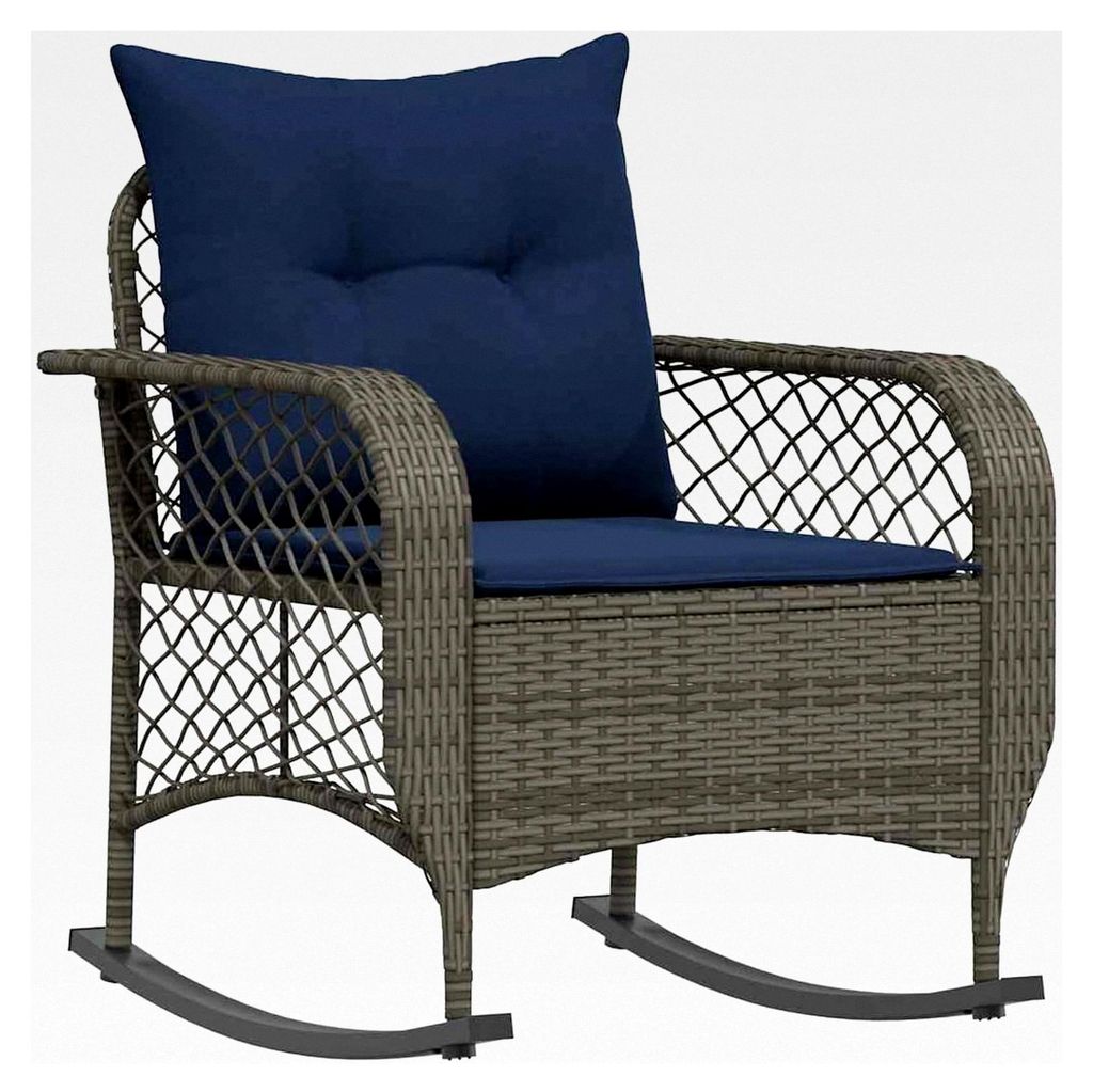 Garten-Schaukelstuhl aus PE-Rattan mit gepolsterten Kissen - Grau, 67x75x75 cm