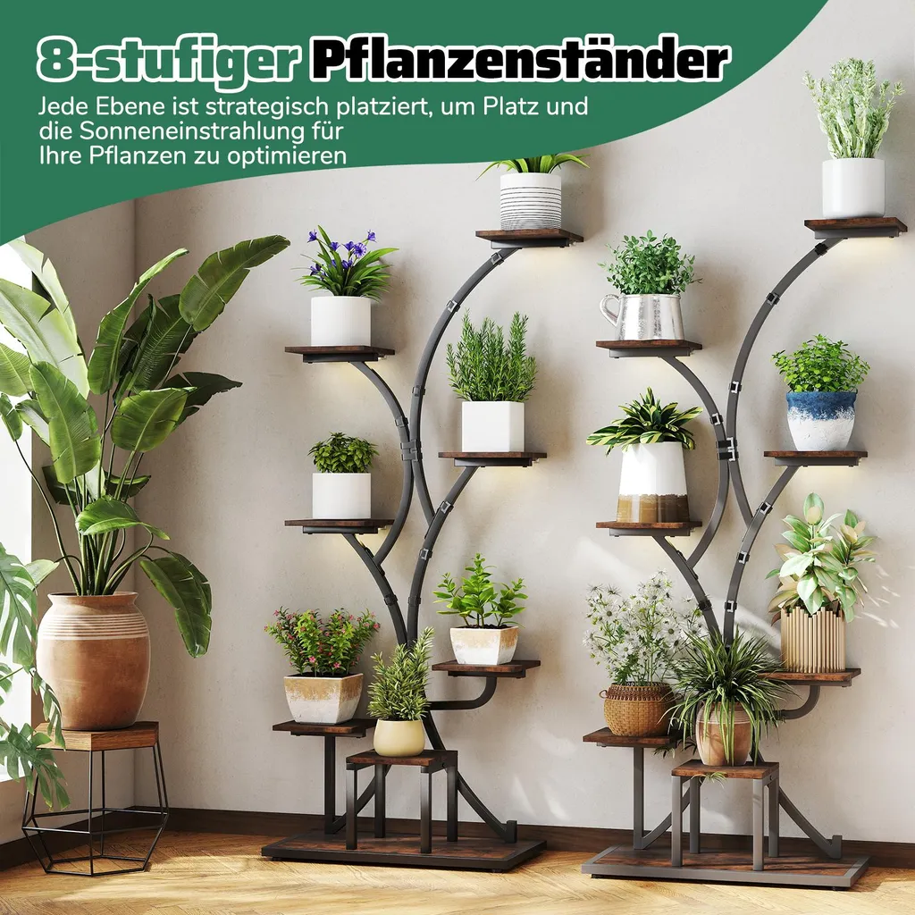 Étagère escalier à fleurs pour jardin d'intérieur avec lampes LED