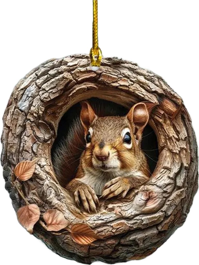 Weihnachtsornament mit Tieren, 2D-Anhänger aus Acryl, Waldtier-Dekoration, rustikales ovales Design, saisonale Dekoration für Weihnachtsbaum, Wil...