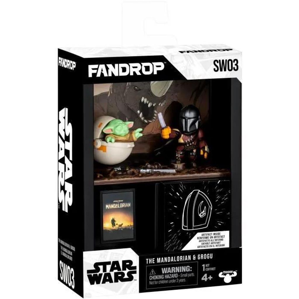 Figur – FANDROP x STAR WARS – Mandalorianer & Grogu – Vitrine mit ikonischer Szene + Mini-Poster – 18 cm
