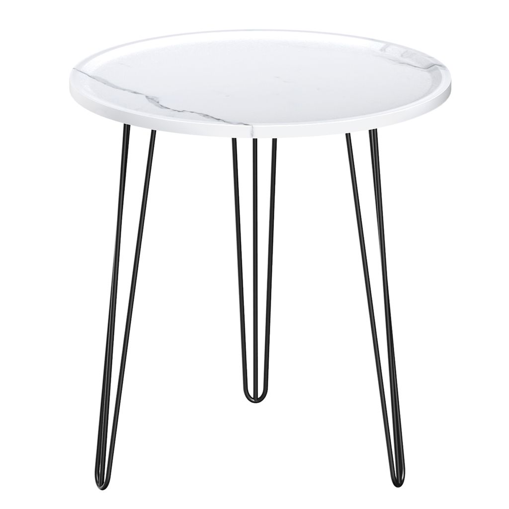 Terrassentisch, kleiner runder Tisch, Esstisch für Zuhause und Wohnung, Couchtisch für Wohnzimmerfenster mit Marmormuster und Eisenrahmen