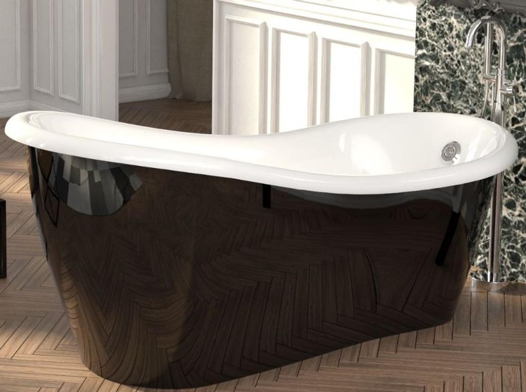 Casa Padrino Luxus Jugendstil Badewanne Schwarz / Weiß 170 x 80 x H. 70,5 cm - Freistehende Retro Antik Badewanne - Badezimmer Möbel