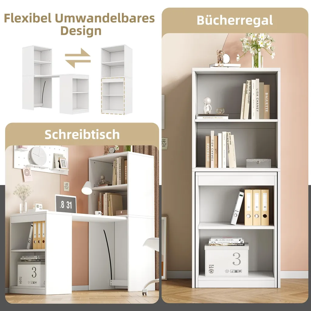 Bureau avec Compartiments de Rangement 130 cm Design Compact Blanc