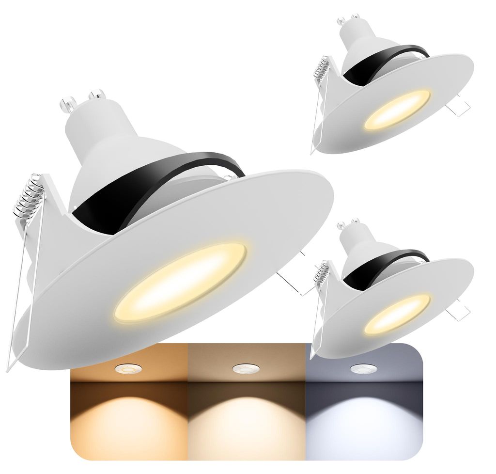 SSC-LUXon YOKU Einbau Deckenspot 3er Set schwenkbar IP65 mit GU10 LED 5W LumiFLEX 230V - Einbaustrahler Badezimmer weiß & rund