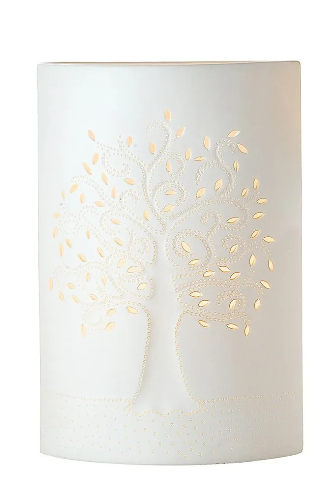Lampe de chevet Arbre de Vie pour chambre, porcelaine blanche, 28 cm