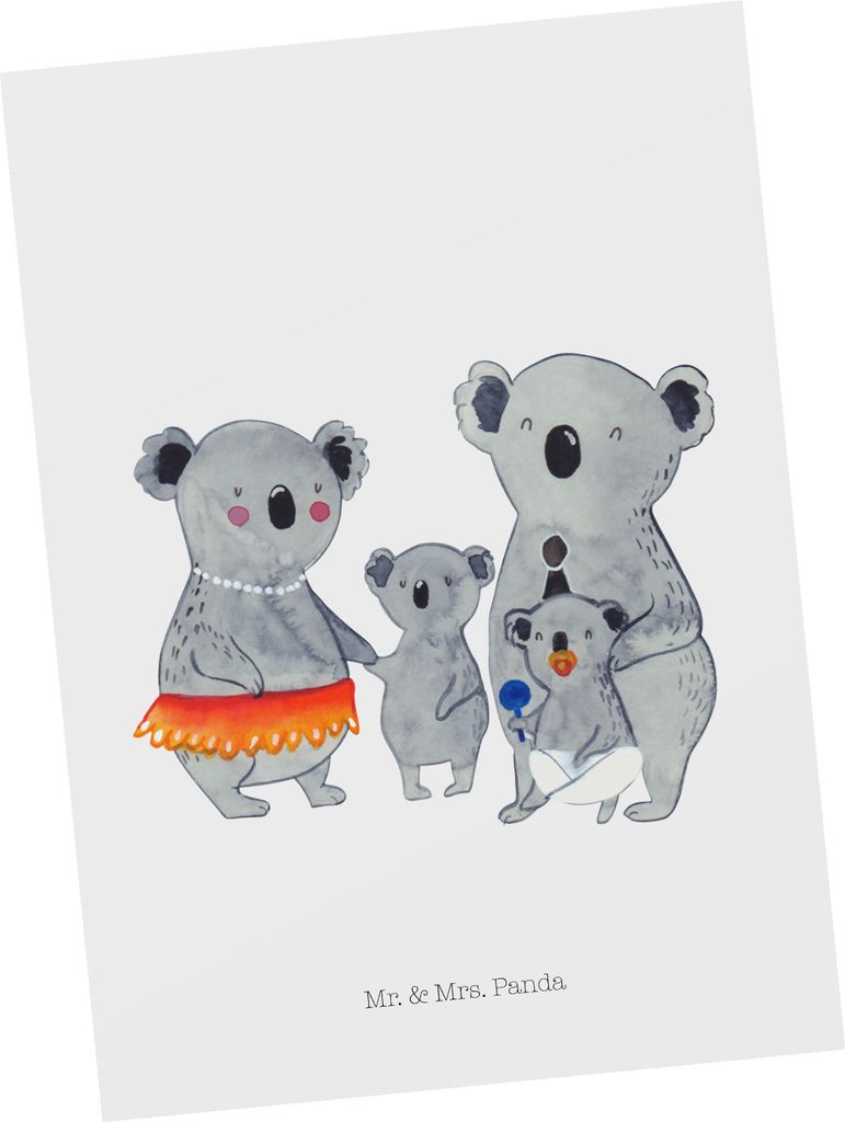 Mr. & Mrs. Panda Postkarte Koala Familie - Weiß - Geschenk, Muttertag, Ansichtskarte, Postkarten, Koalas, Kinder, Fotokarte, Grußkarte, Ansichtsk...
