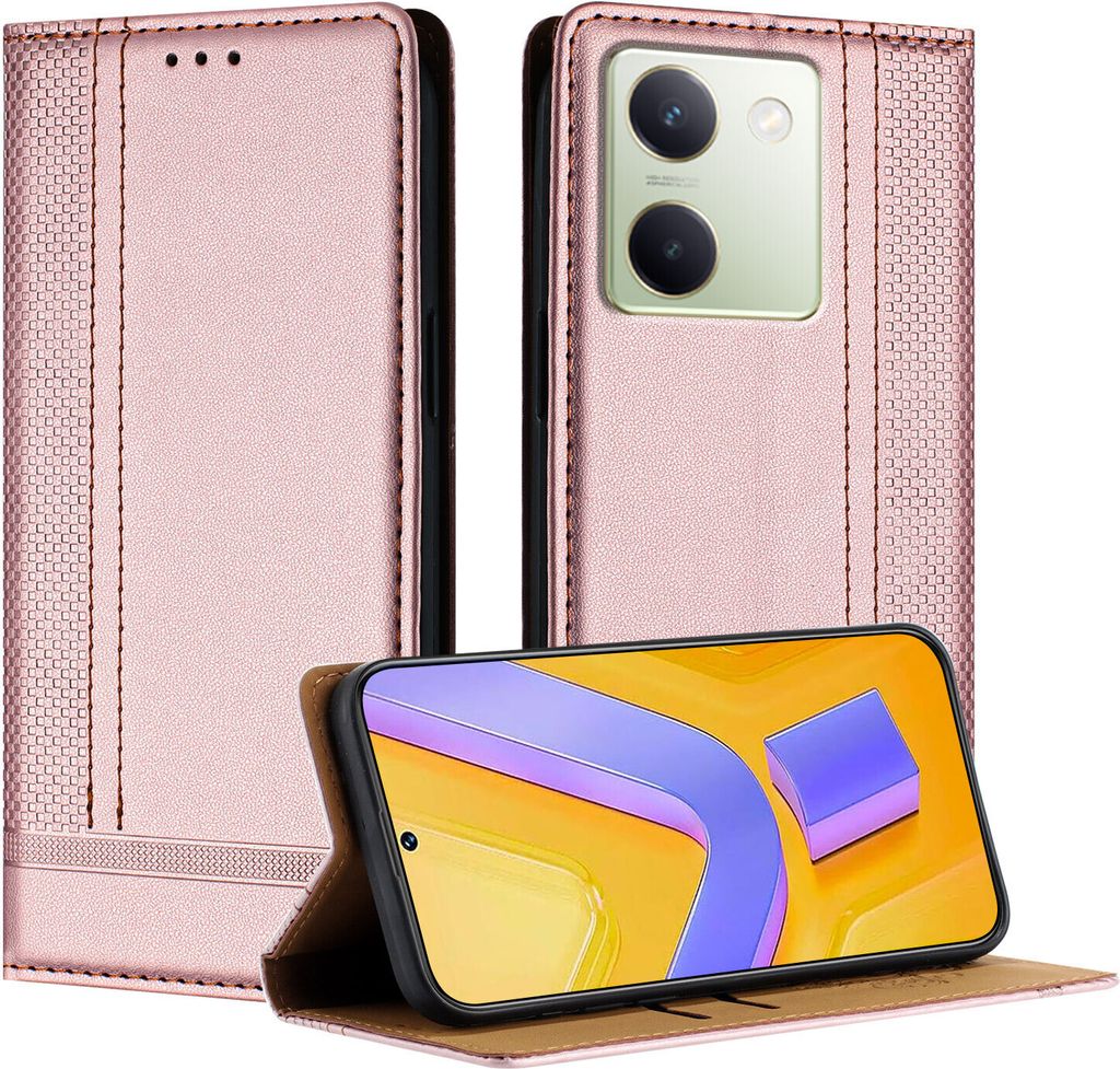 Handyhülle für Vivo Y100 5G Leder Flip Klappbare Schutzhülle mit Standfunktion Pink