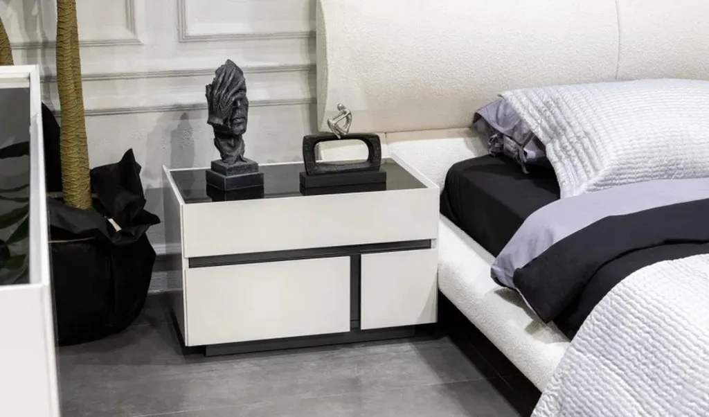 Table de nuit pour chambre à coucher meuble bois blanc noir moderne