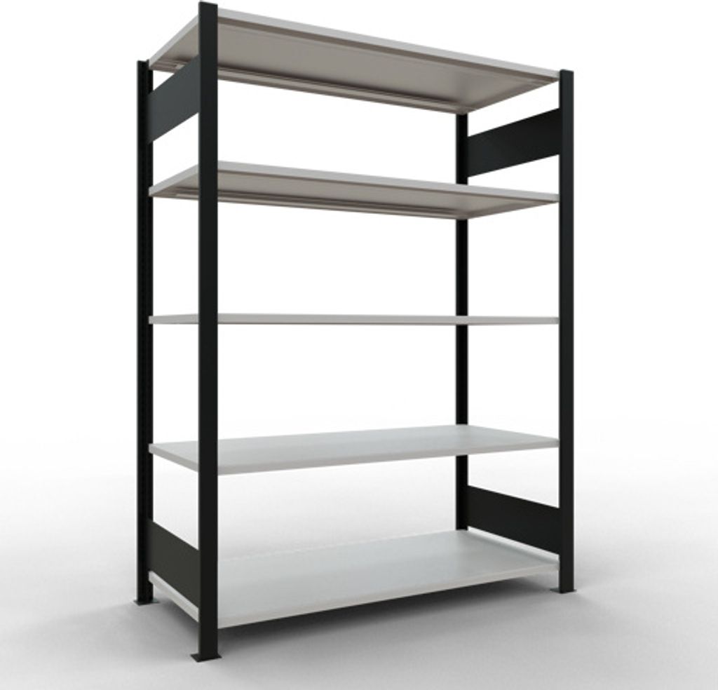 Schulte Büro-Fachbodenregal MULTIplus150 Stecksystem ohne Mittelanschlag | Grundregal | Fachlast 150kg | 180x130x60cm | 5 Ebenen | Beidseitig nutz...
