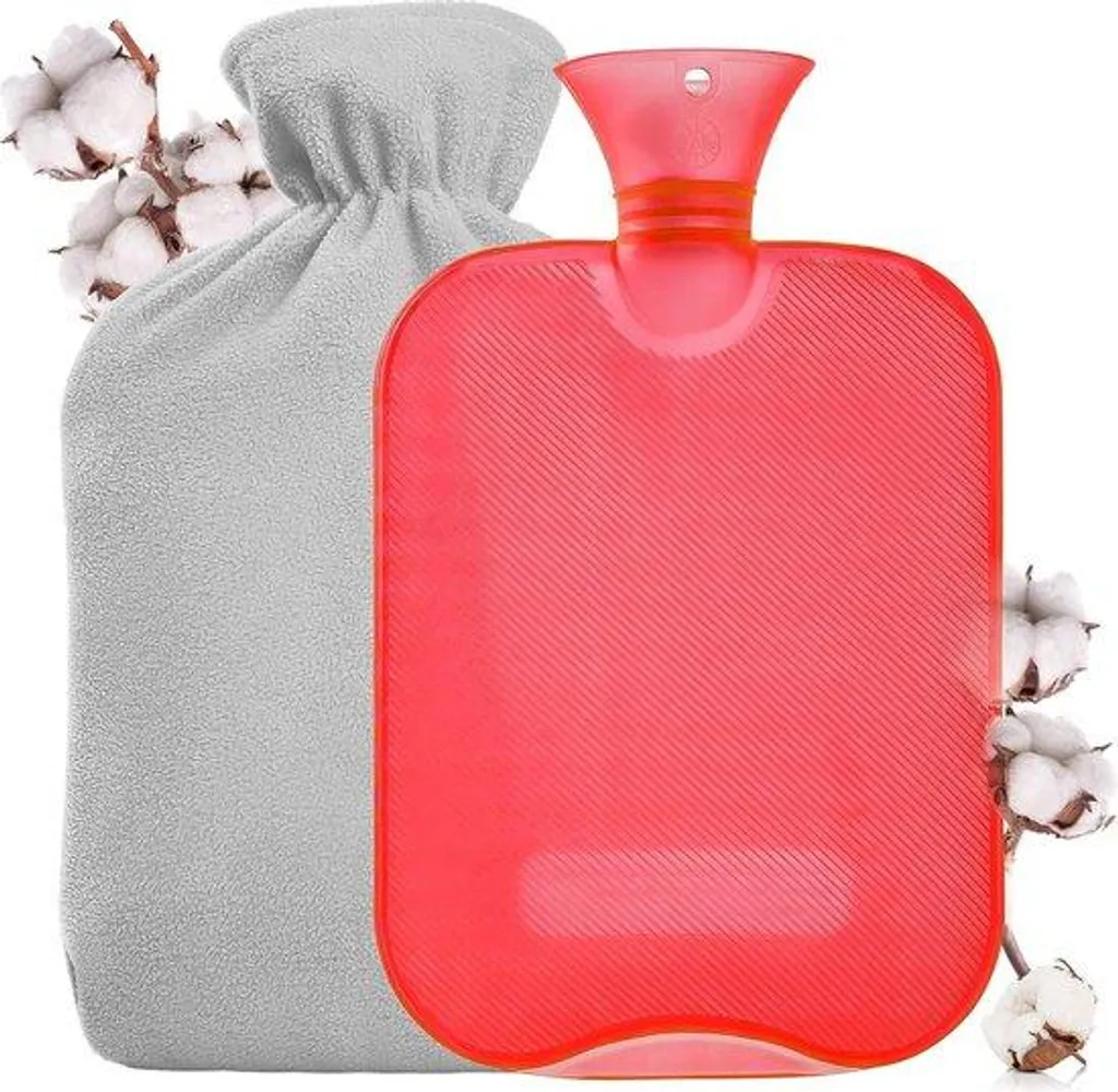 Bouillotte eau 2L avec housse polaire grise pour soulager le mal de dos