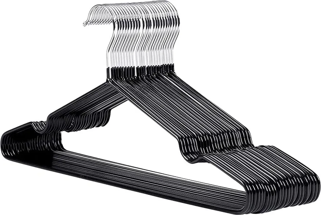 25 Cintres métalliques Premium gommés noirs - Portants robustes chromés