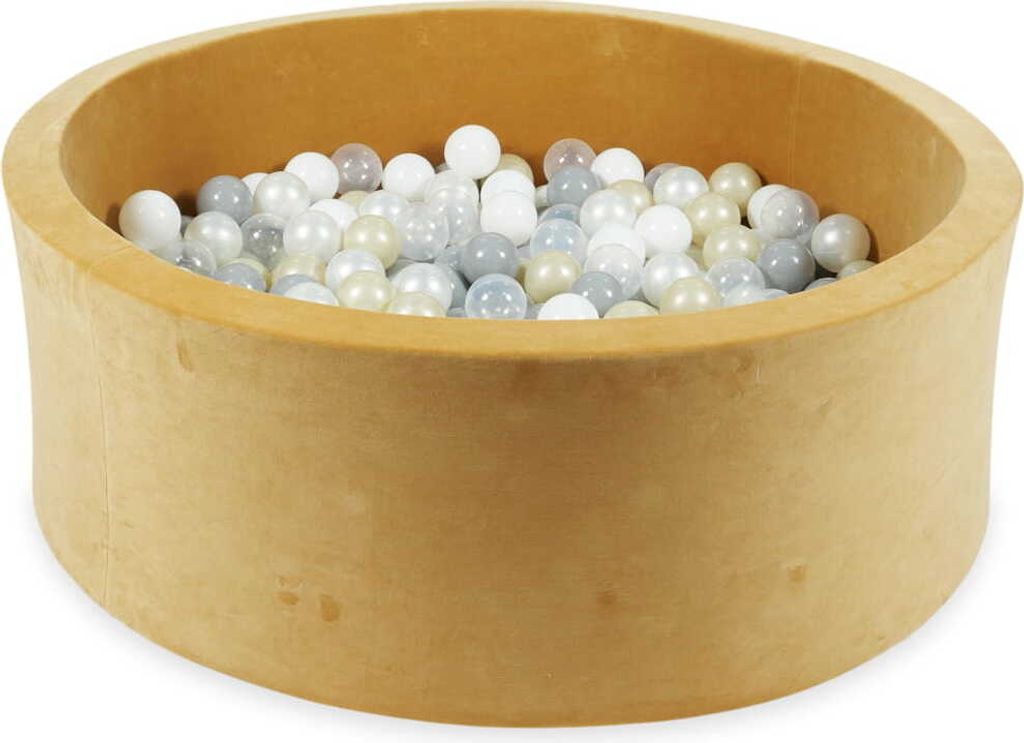 Bällebad 110x40 Samtig weich Carmel – Mit 500 Bällen / transparent, weiß, perlmutt, grau, hellgold