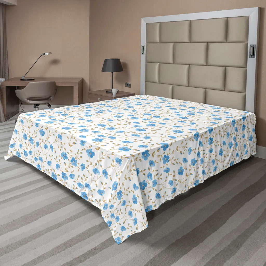 Drap de lit doux et confortable motif fleurs vacances bleu vert réséda