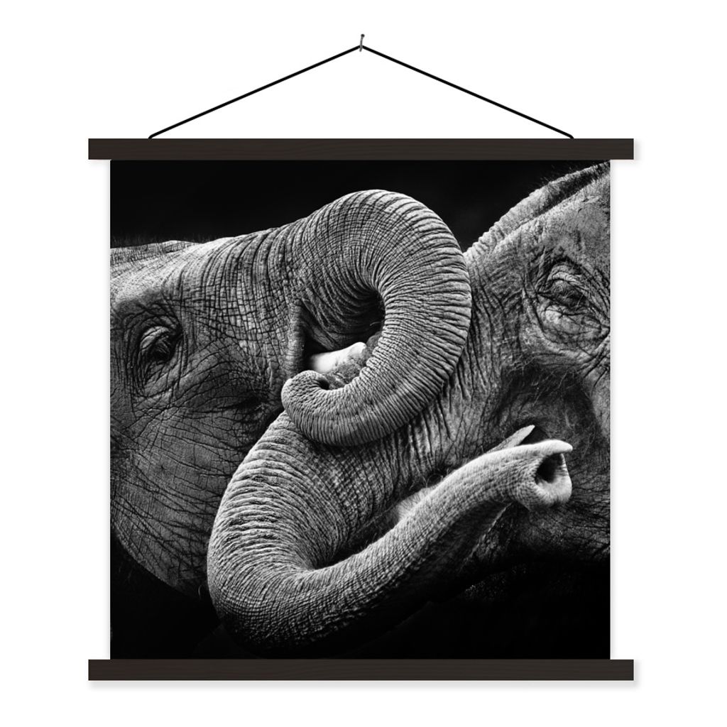 MuchoWow Textilposter Elefant - Tier - Rüssel 60x60 cm mit schwarzem Rahmen - Posteraufhänger