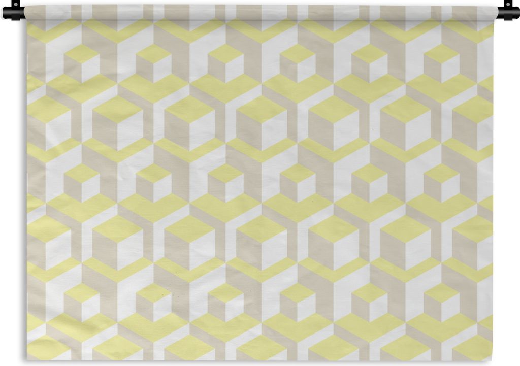 MuchoWow Wandteppich Wandbehang Blöcke - Muster - 3D - Gelb 90x67.5 cm Tapisserie Dekoration Wandtuch - Fototeppich - Wand-Skulpturen