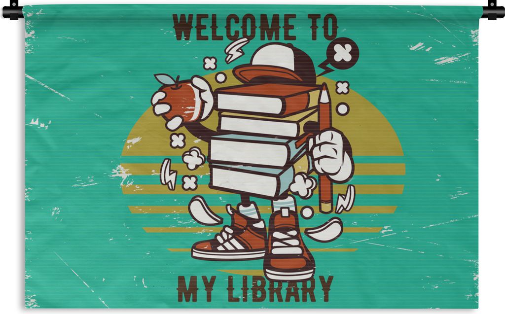 MuchoWow Wandteppich Wandbehang Jahrgang - Buch - Apfel 90x60 cm Tapisserie Dekoration Wandtuch - Wandskulpturen - Bildteppich