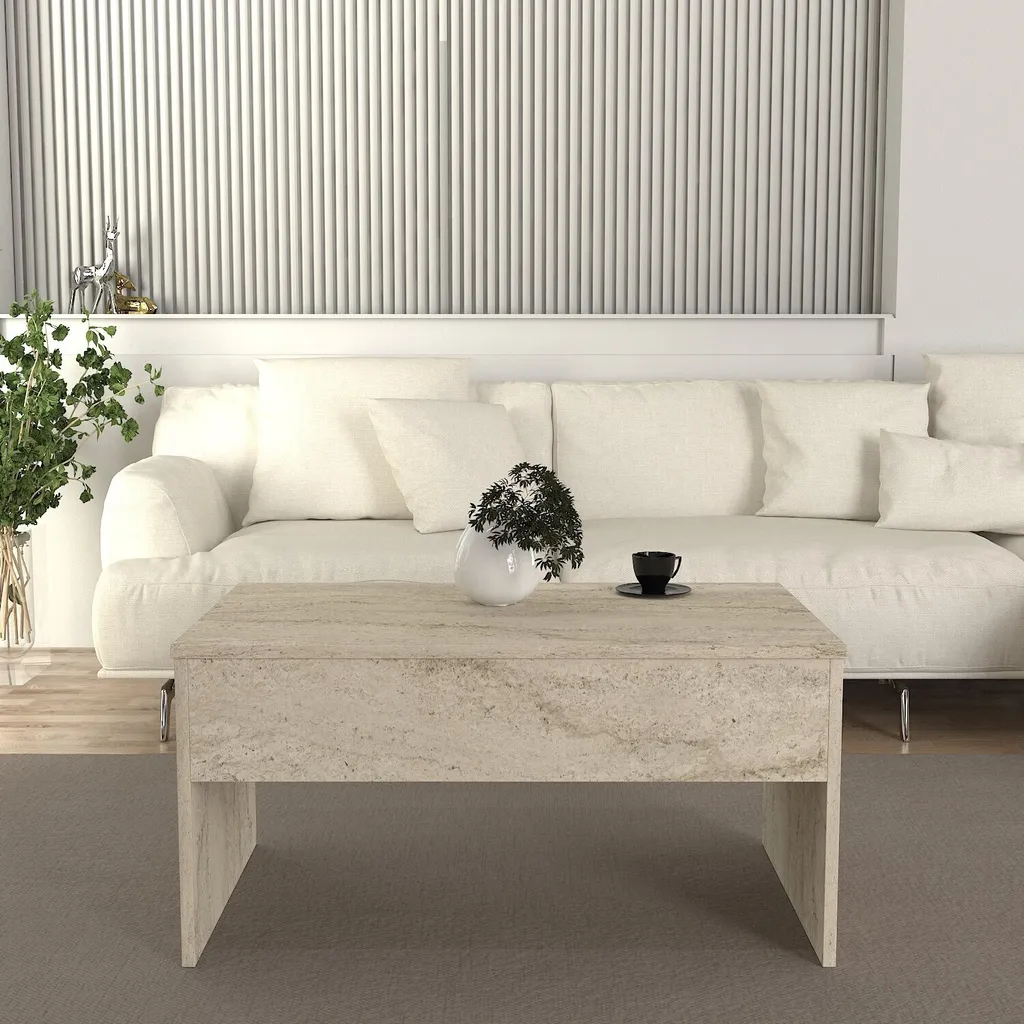 Table Basse de Salon Rectangulaire Akilli Effet Pierre Travertin Chic - 2