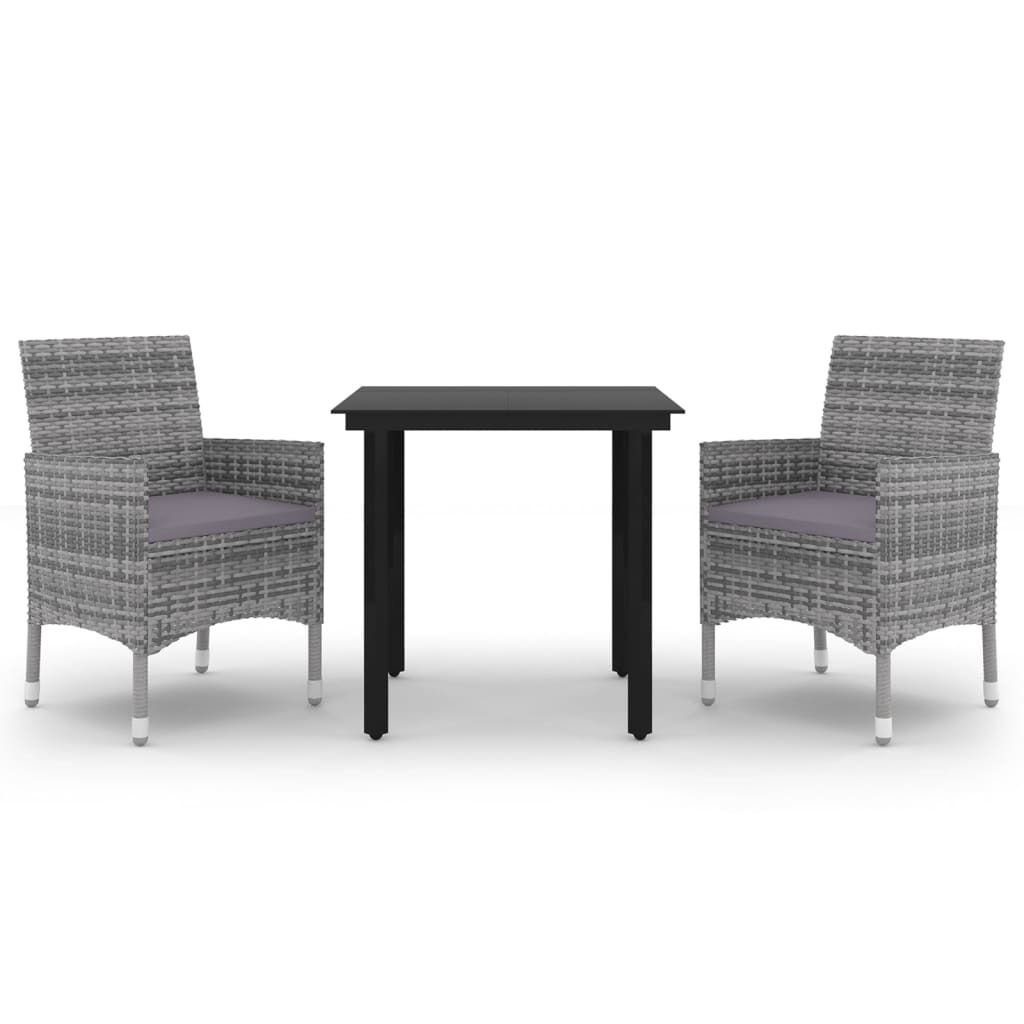 3-tlg. Garten-Essgruppe mit Auflagen Poly Rattan und Glas