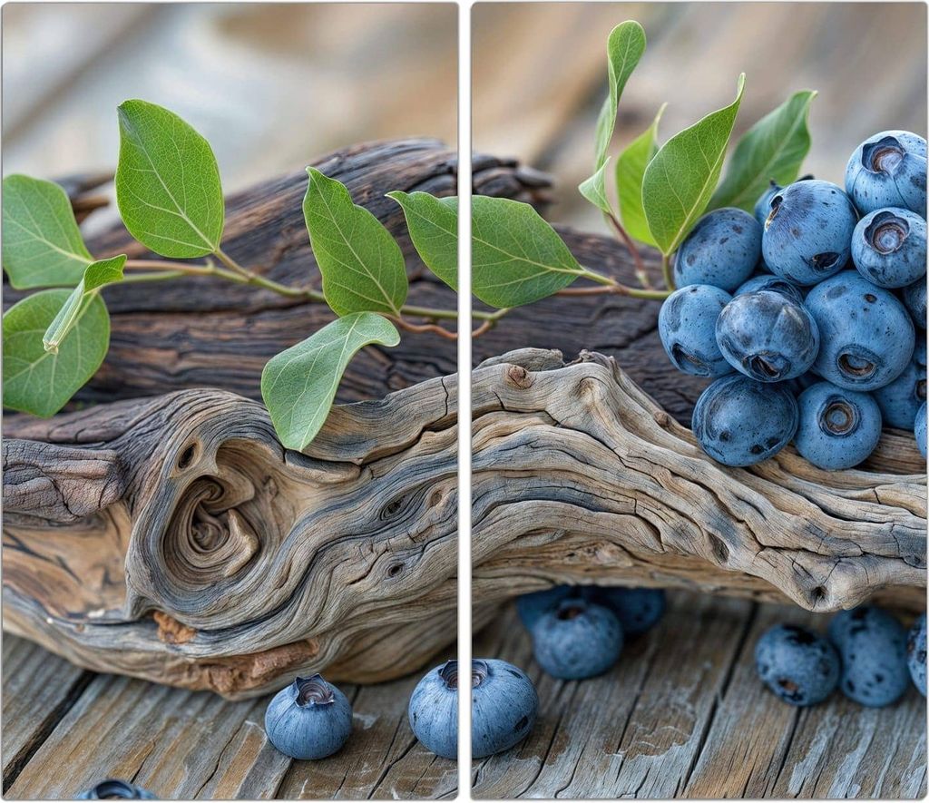 Spritzschutz Herdabdeckplatte Schneidebrett aus Glas Blaubeeren auf Holz 2-Teilig (60x52cm)