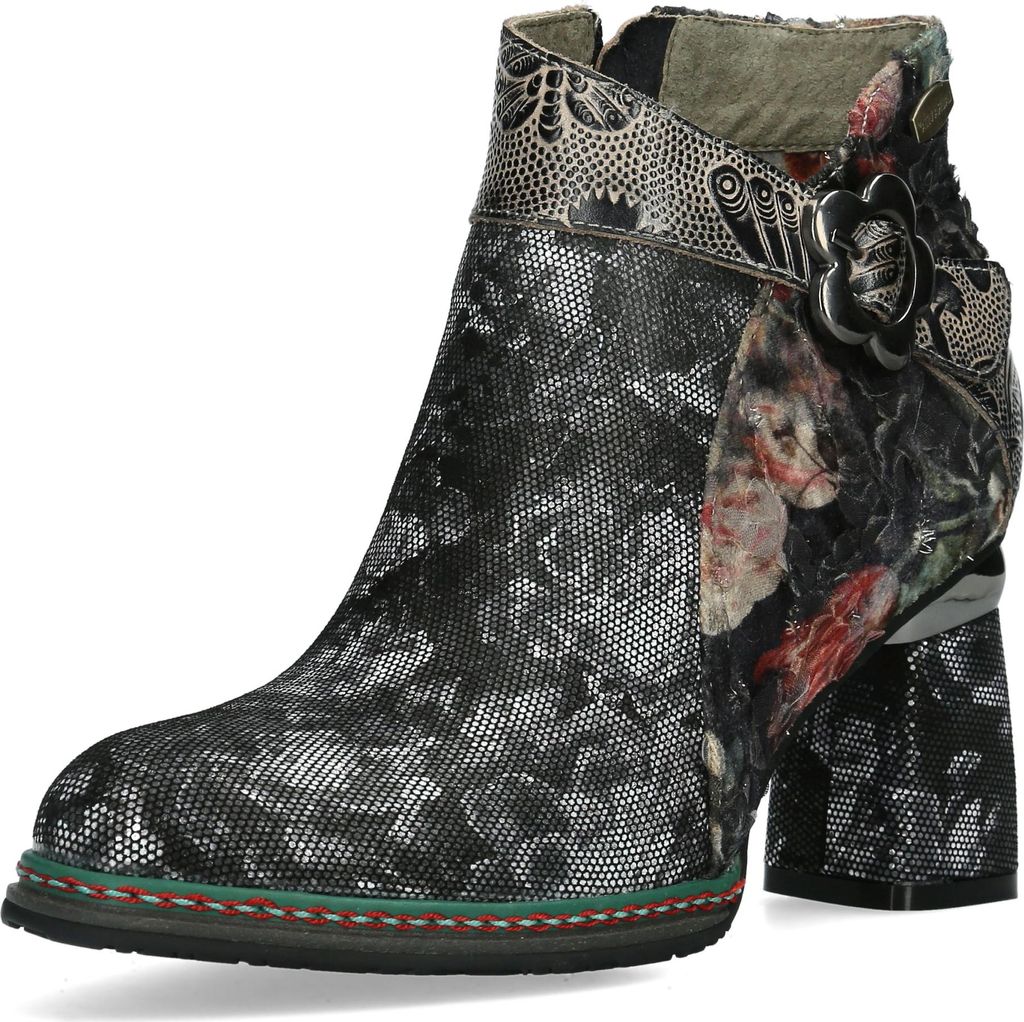 Laura Vita Damen Stiefelette Leder Blumenmuster Schnalle in Blütenform Kinoao 11, Größe:37 EU, Farbe:Schwarz