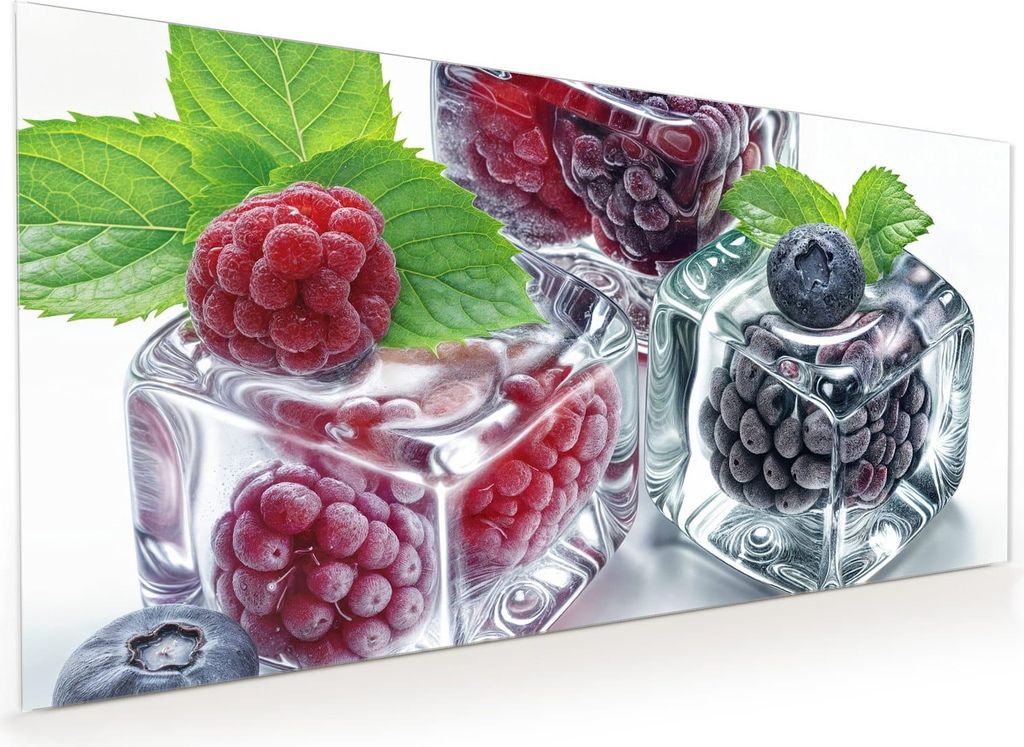Küchenrückwand Spritzschutz Glas mit Motiv Eiswürfel Beerenmix 40 x 40 cm