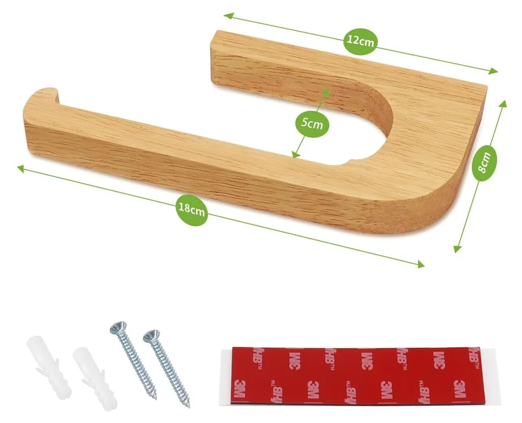 Support papier WC bambou robuste avec fixation adhésive ou à percer