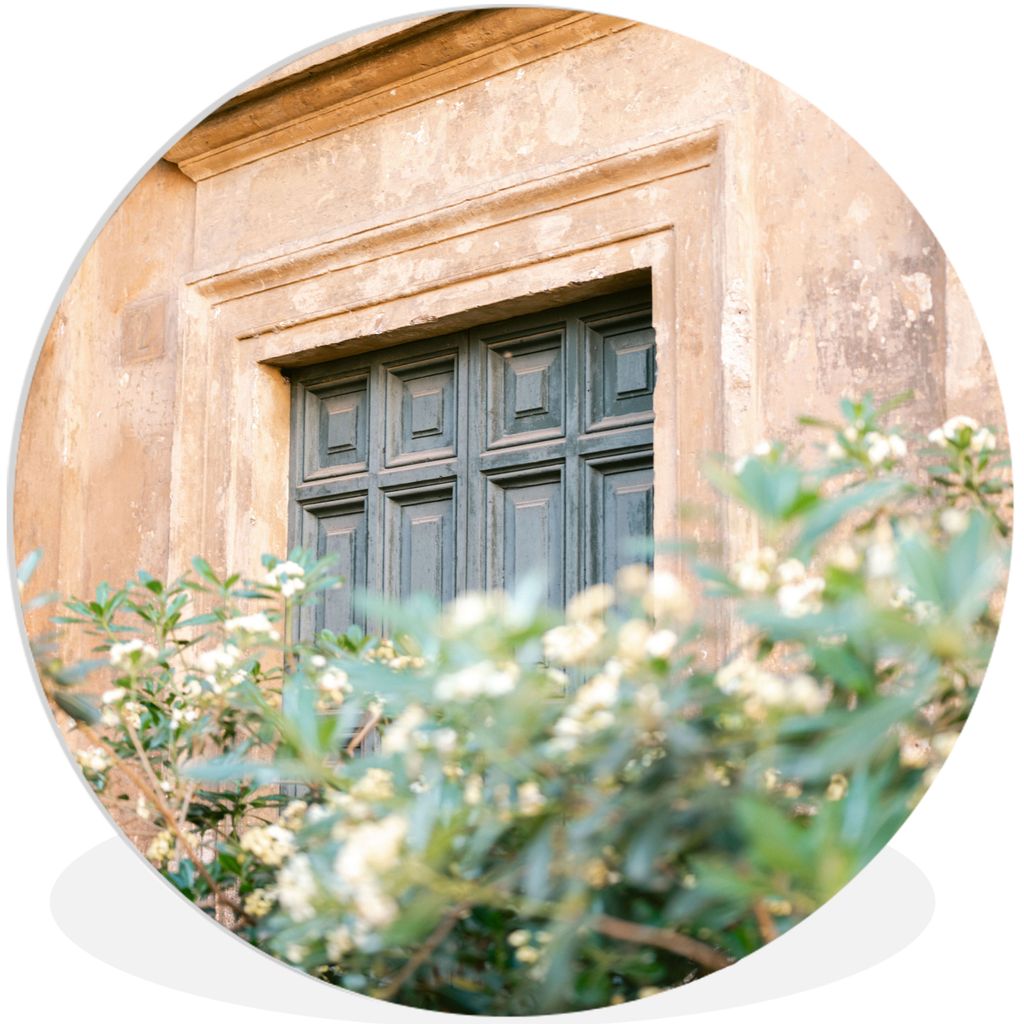 MuchoWow Rundes Wandbild - Runde Bilder Architektur - Tür - Blumen - Grün - Vintage Ø 90 cm Kreis Wanddekoration Kunststoff - Wandkreis - Wand...