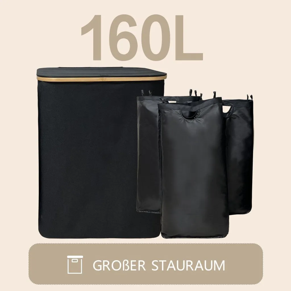 Cesto Portaoggetti 160L WAOHO Nero - Design 3 Scomparti per Bagno