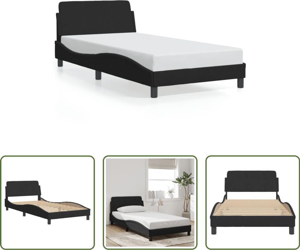 The Living Store Bettgestell mit Kopfteil Schwarz 100x200 cm Samt