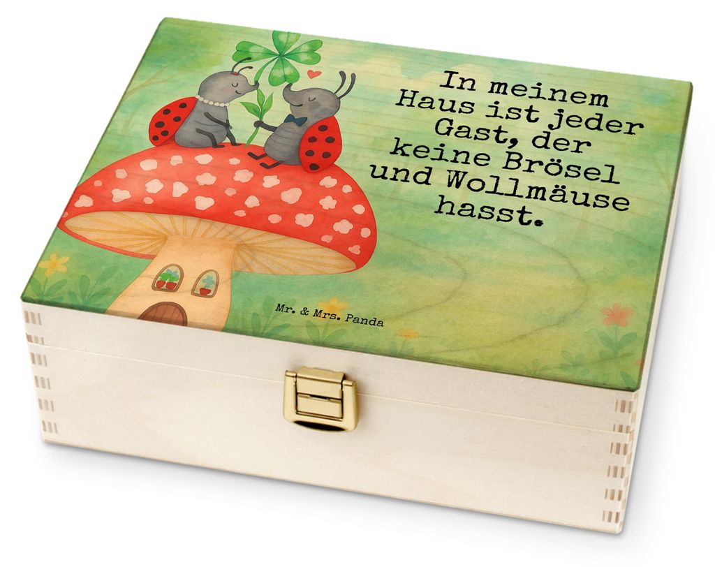 Mr. & Mrs. Panda Teebox Marienkäfer Fliegenpilz Design - Weiß - Geschenk, Wohnung, für Paare, Haus, Lustige Sprüche, Zuhause, Teedose, Tee Box,...