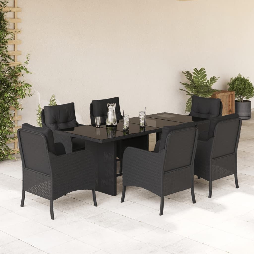 Maison Exclusive - 7-tlg. Garten-Essgruppe mit Kissen Schwarz Poly Rattan
