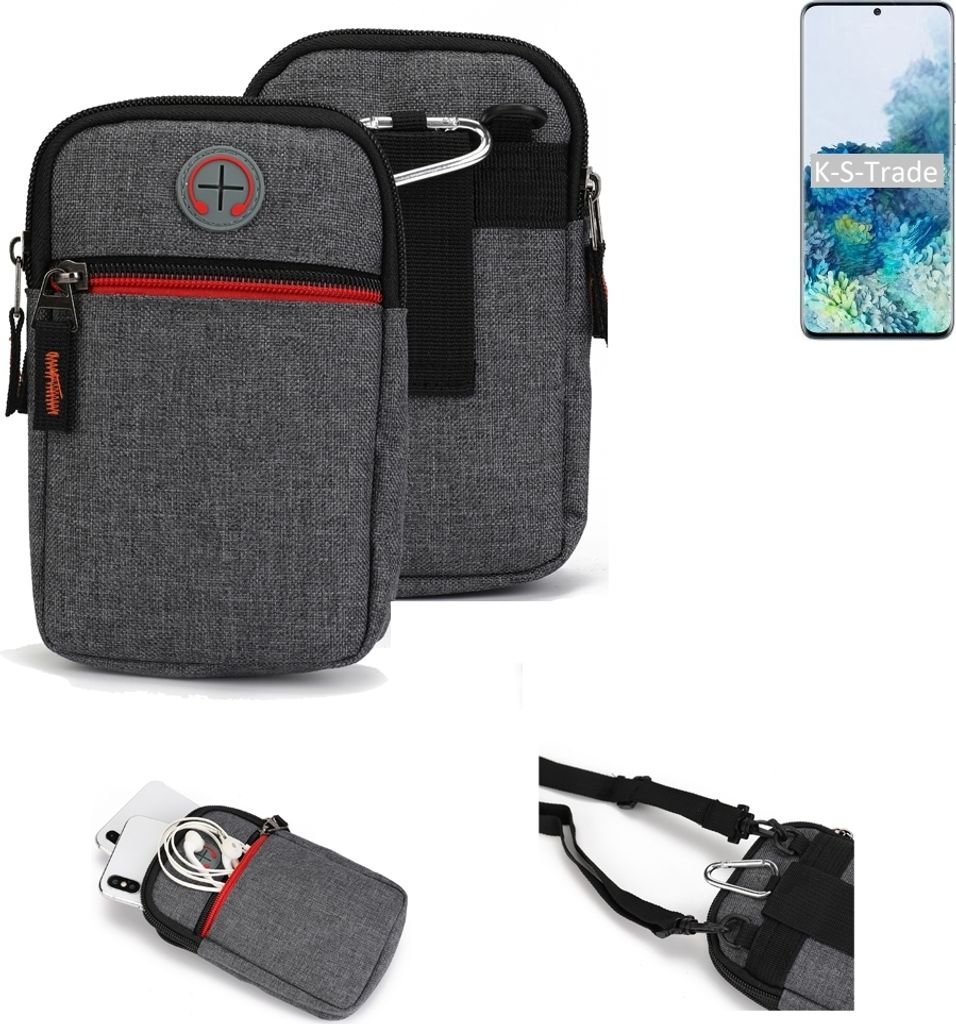 K-S-Trade Holster Gürteltasche kompatibel mit Samsung Galaxy S20+ SD865 Handy Tasche Schutz Hülle grau Zusatzfächer 1x