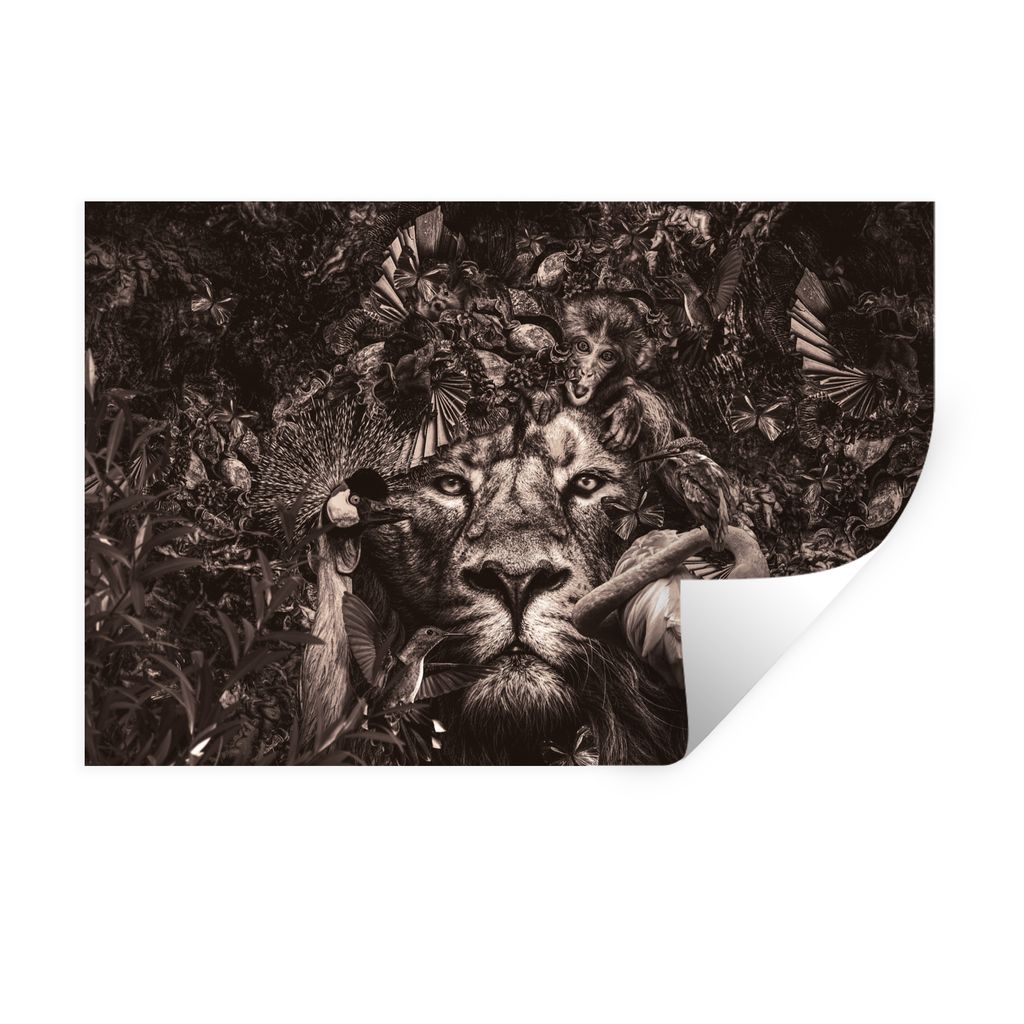 MuchoWow Wandtattoo Wandsticker Wandaufkleber Flamingo - Affe - Tiere 90x60 cm Selbstklebend und Repositionierbar - Aufkleber