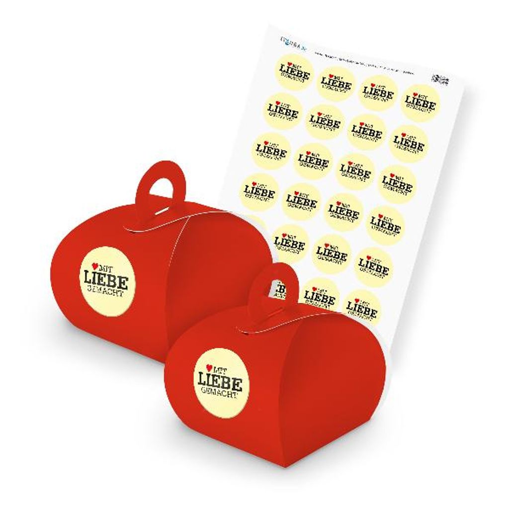 itenga SET mit Liebe gemacht (Motiv 8) 24x Geschenkschachtel mit Griff rot + Sti