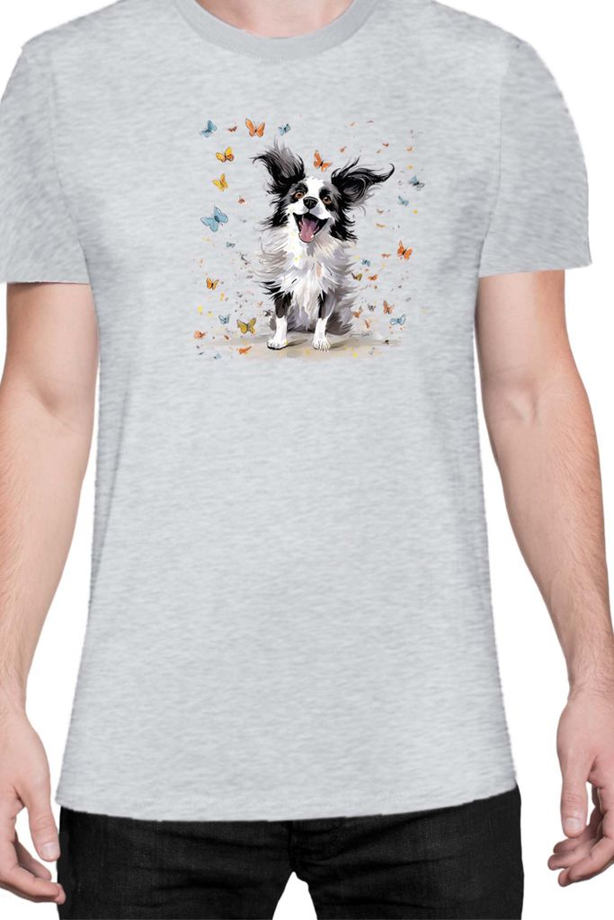 Herren T-Shirt Funny Dogs Breeds Papillon Dog Breed, Man 3XL / Grau