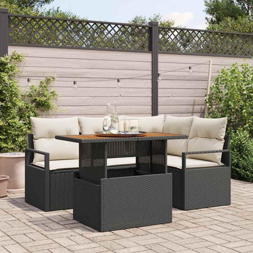 Maison Exclusive - Garten-Sofa-Set mit Speicher 5 pcs Schwarz Poly Rattan