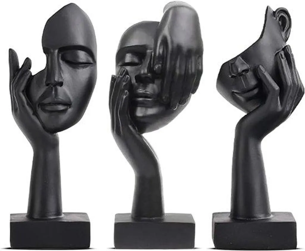 Figurines design art moderne lot de 3 noir intense en résine de qualité