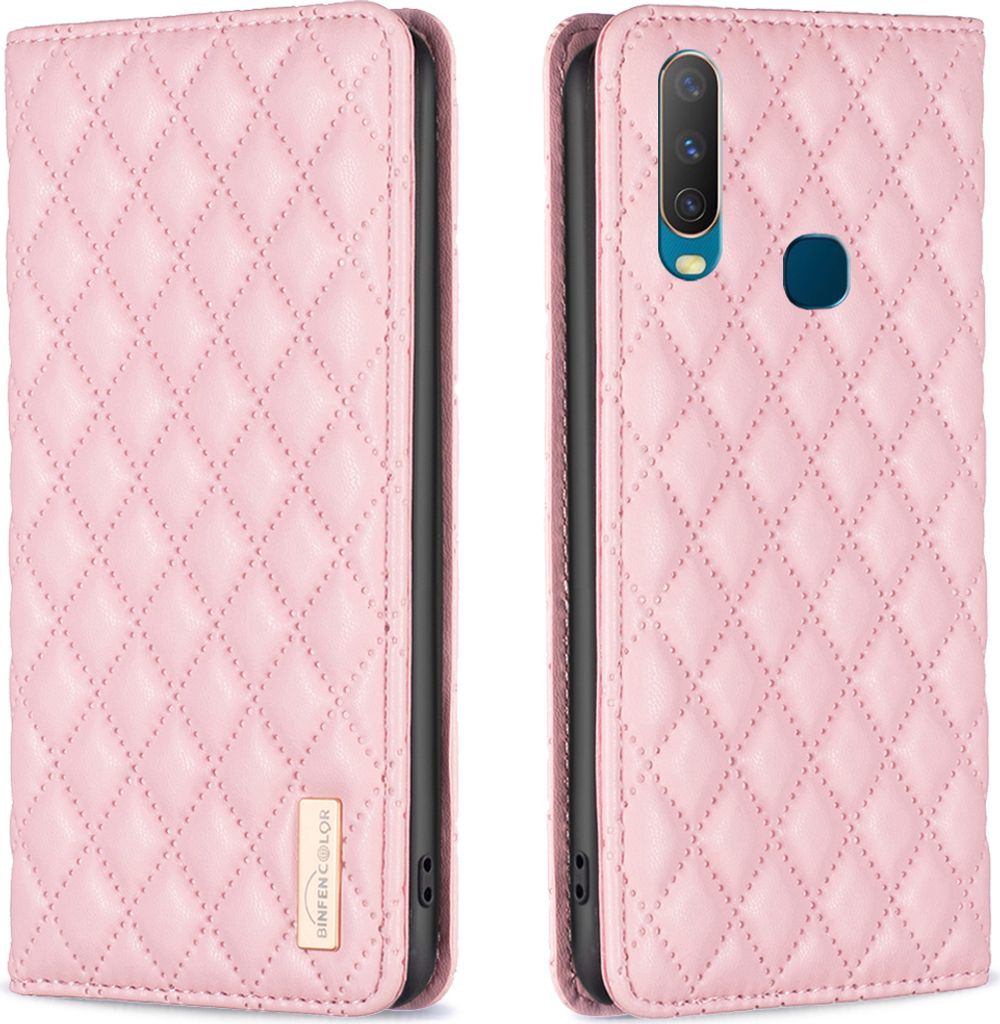 VIVO Y11 Y15 Y12 Y17 Hülle, Elegant Bookstyle Flip Leder Kartenfächer Schutzhülle mit Ständer für VIVO Y11 Y15 Y12 Y17 Pink