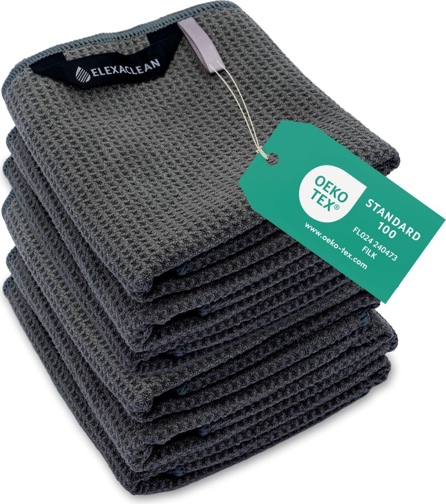ELEXACLEAN Geschirrtücher (6er Set, 68x42 cm, grau / anthrazit) weiche Mikrofaser Geschirrhandtücher, Waffeltücher Handtücher für die Küche