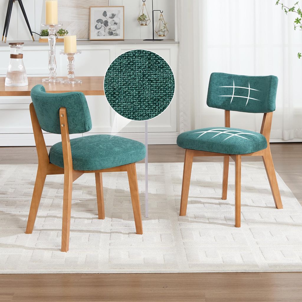 Moderne Mid-Century-Stil Esszimmerstuhl Satz von 2, Massivholz Beine Stoff gepolsterten Sitz für Küche, Esszimmer oder