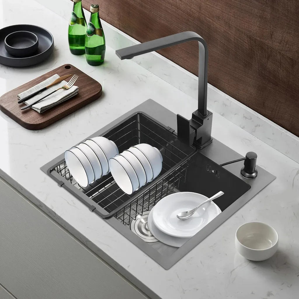 Évier Nano marron inox 201, robinet pivotant + distributeur de savon - 7