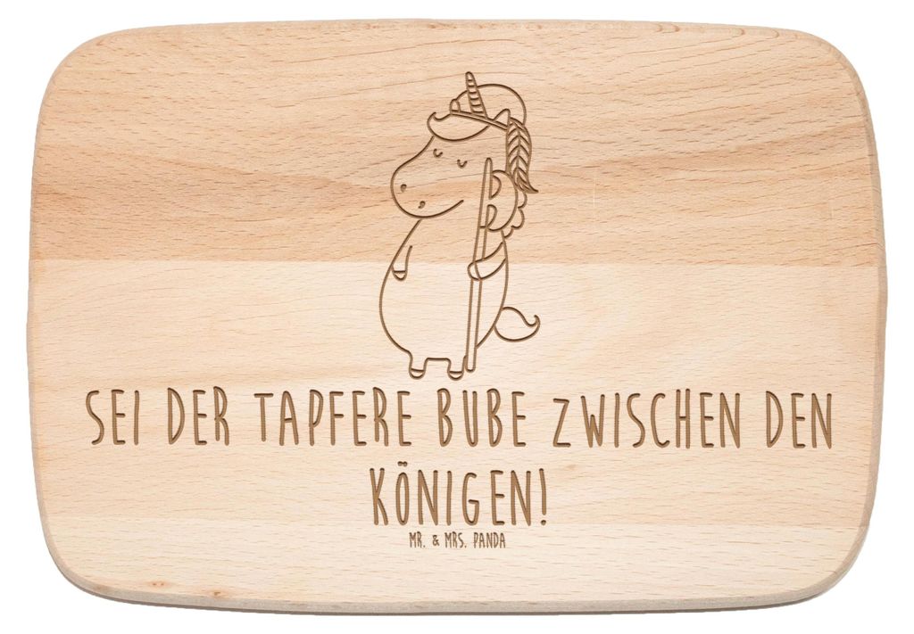 Mr. & Mrs. Panda Schneidebrett Holz Einhorn Junge - Transparent - Geschenk, Mittelalter, Holzbrettchen, Holzbrett, Frühstücksbrett, Unicorn, Einh...