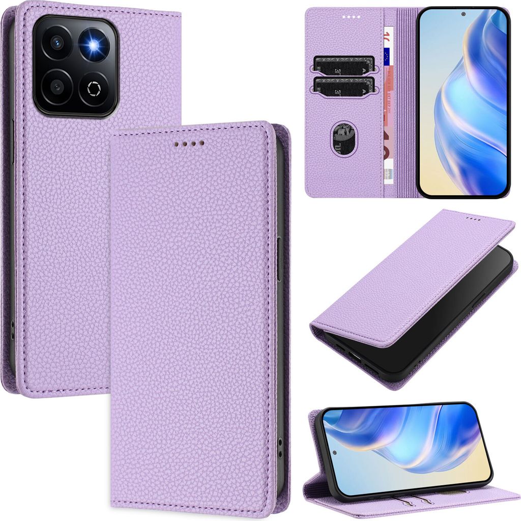 Litchi Leder Handyhülle für Honor 200 Smart Wallet Kartenfächer Standfunktion Hülle Violett
